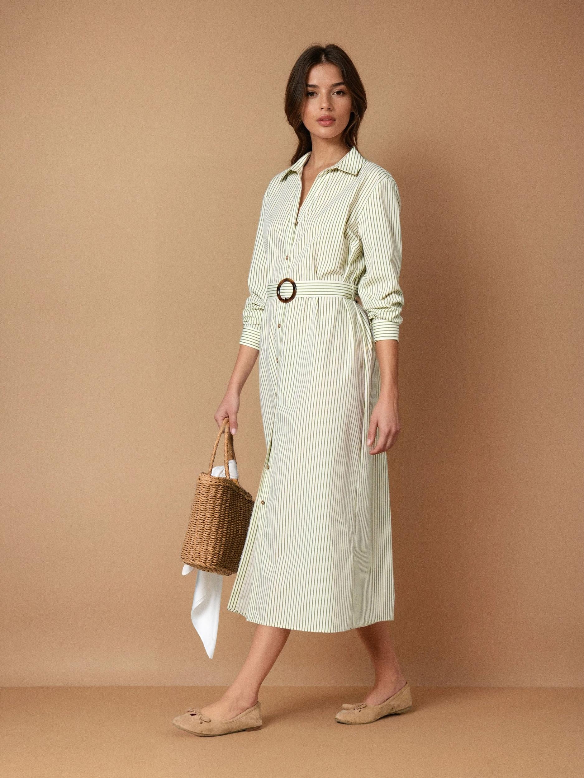 Midi dress with belt