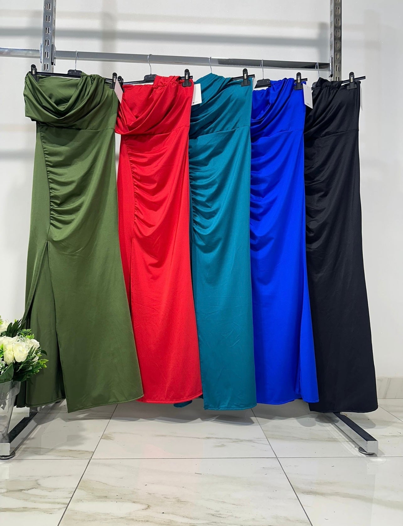 Olive One-Shoulder Satin Gown