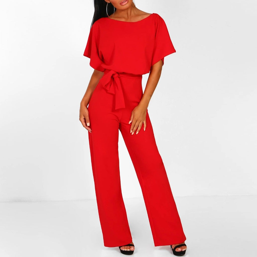 JUMPSUIT WITH BELT AND BACK CUT