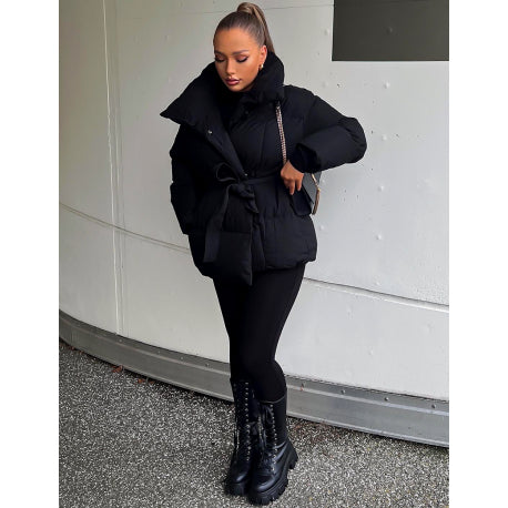 Quilted down Jacket With Belt