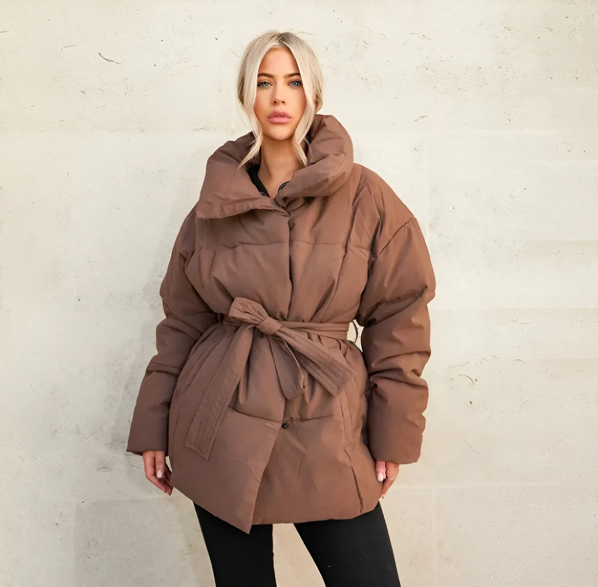 Quilted down Jacket With Belt