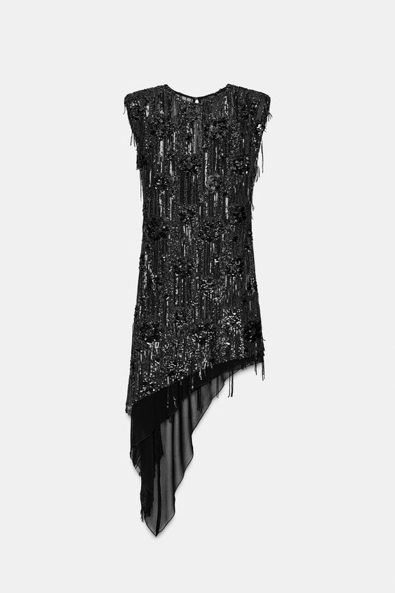 Asymmetrical Sequin Mini Dress