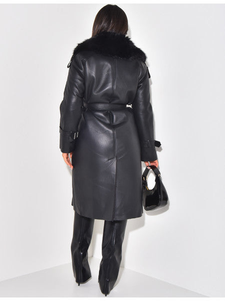 Faux Fur Leather Coat